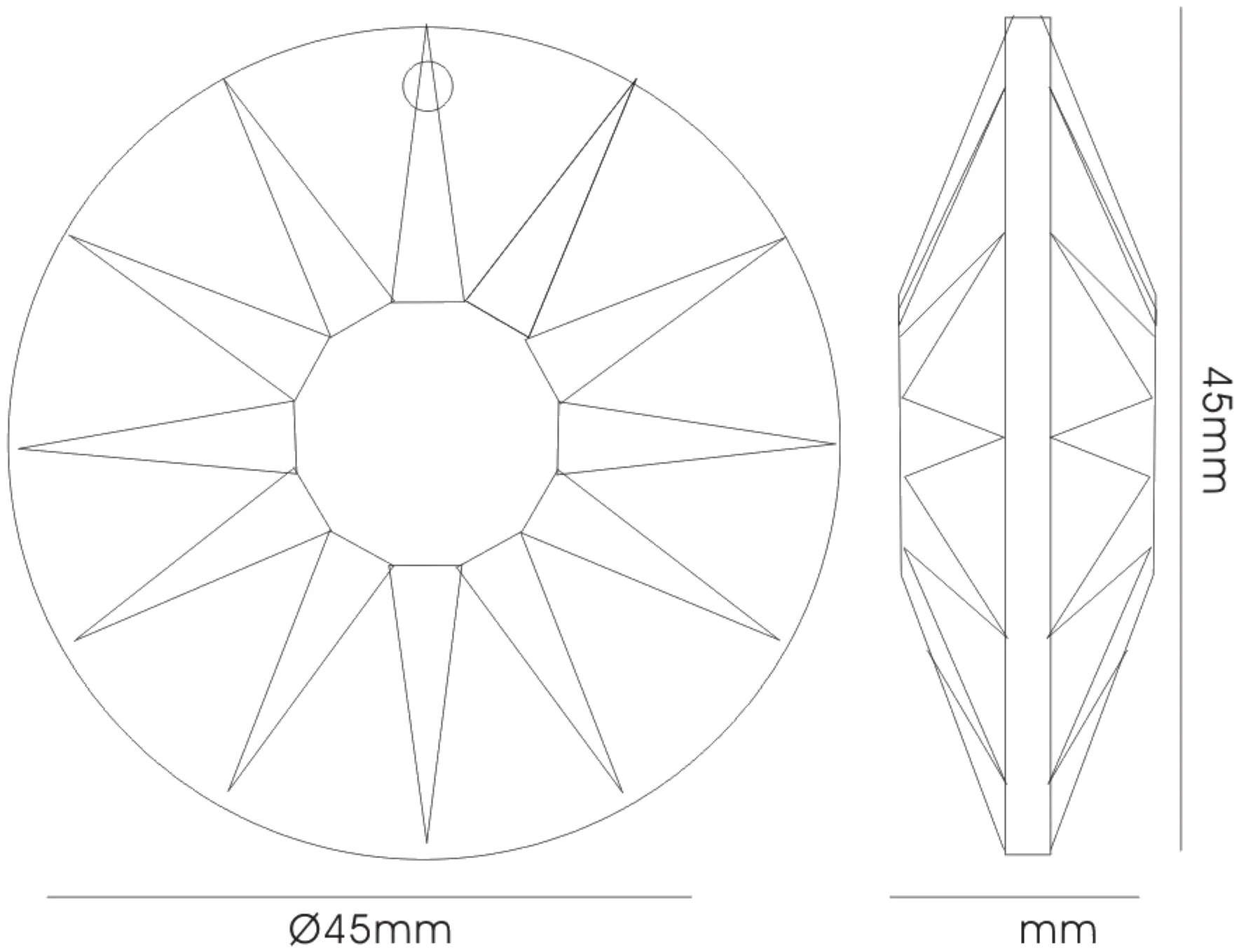Crystal Disc Without Ring 45mm 2 Holes C40050  Diyas Crystal Droplet